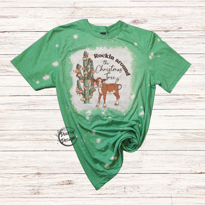 Baby Cow Rockin Around the Christmas Tree Bleached Shirt