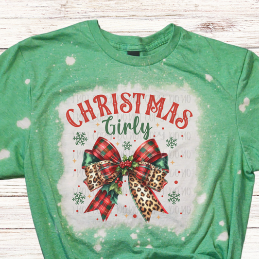 Christmas Girly Bleached Xmas Shirt with Festive Croquette Bow