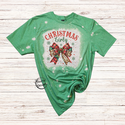 Christmas Girly Bleached Xmas Shirt with Festive Croquette Bow