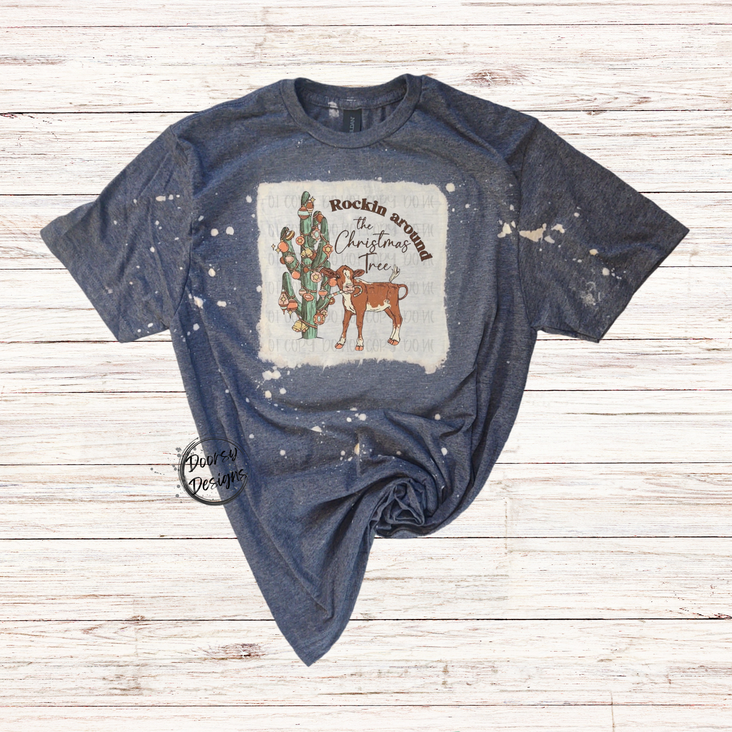 Baby Cow Rockin Around the Christmas Tree Bleached Shirt