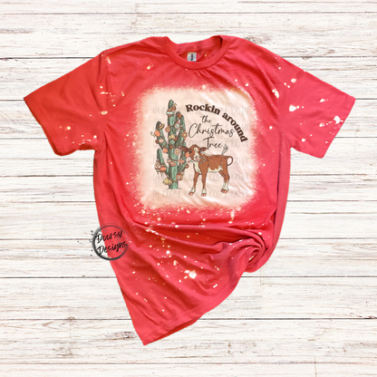 Baby Cow Rockin Around the Christmas Tree Bleached Shirt