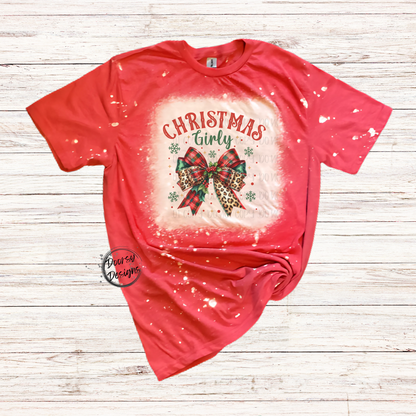 Christmas Girly Bleached Xmas Shirt with Festive Croquette Bow