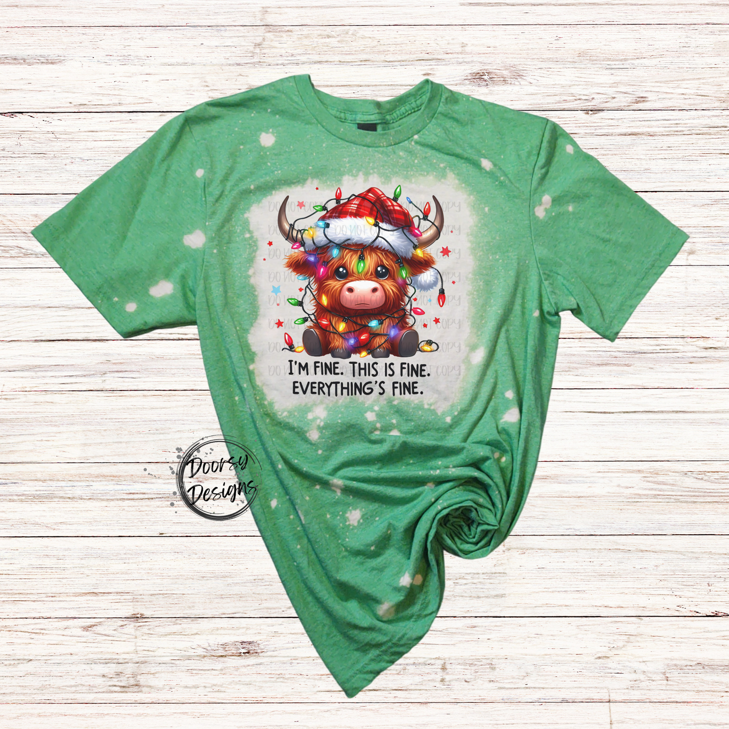 I'm Fine Christmas Bleached Shirt w X-Mas Lights