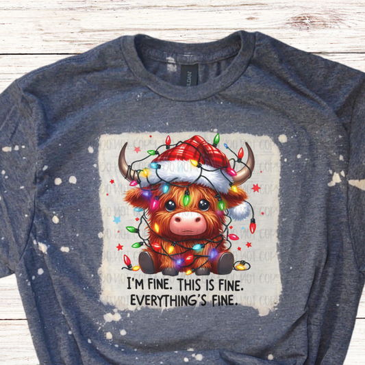 I'm Fine Christmas Bleached Shirt w X-Mas Lights