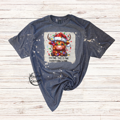 I'm Fine Christmas Bleached Shirt w X-Mas Lights