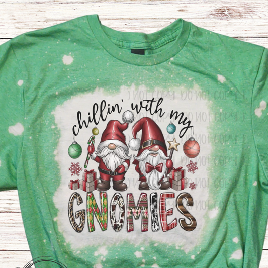 Chillin' with My Gnomies Bleached Christmas Shirt