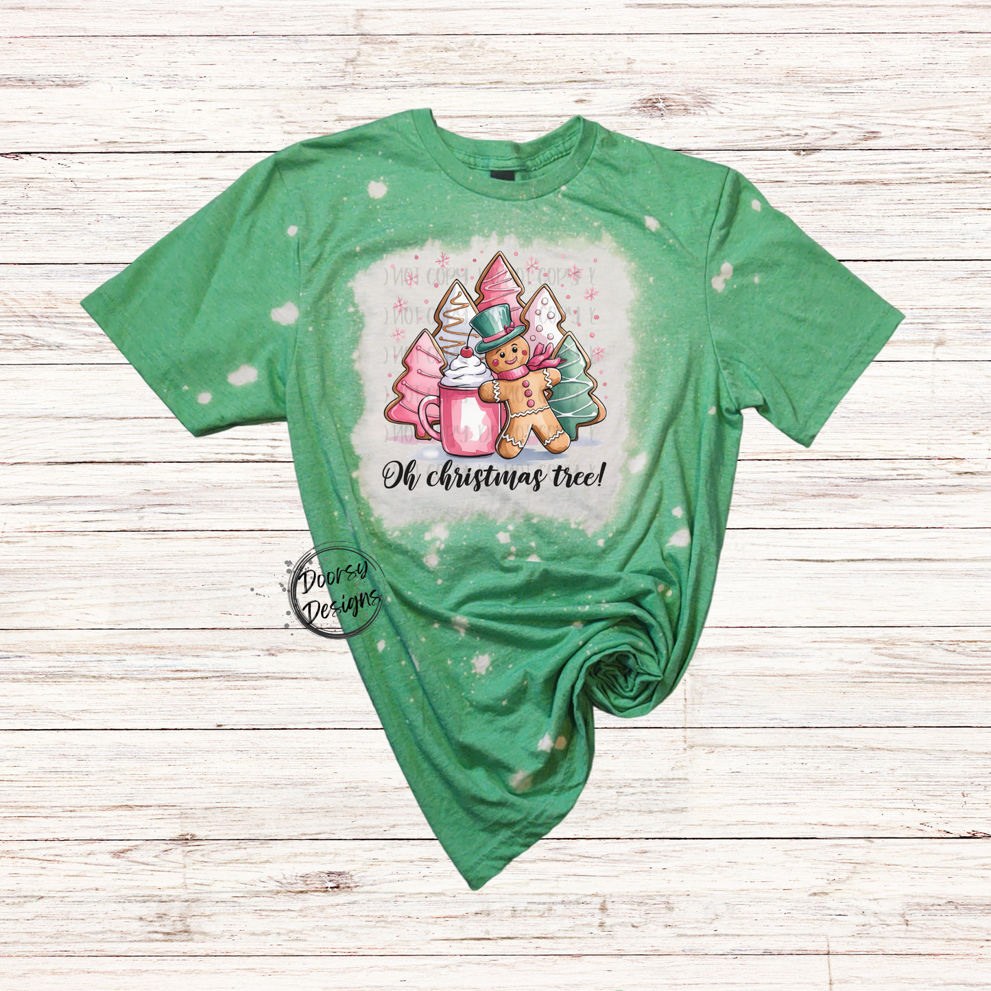 Gingerbread Man Oh Xmas Tree Bleached Shirt