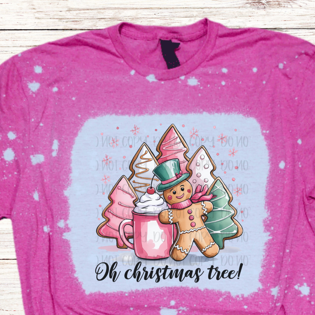 Gingerbread Man Oh Xmas Tree Bleached Shirt