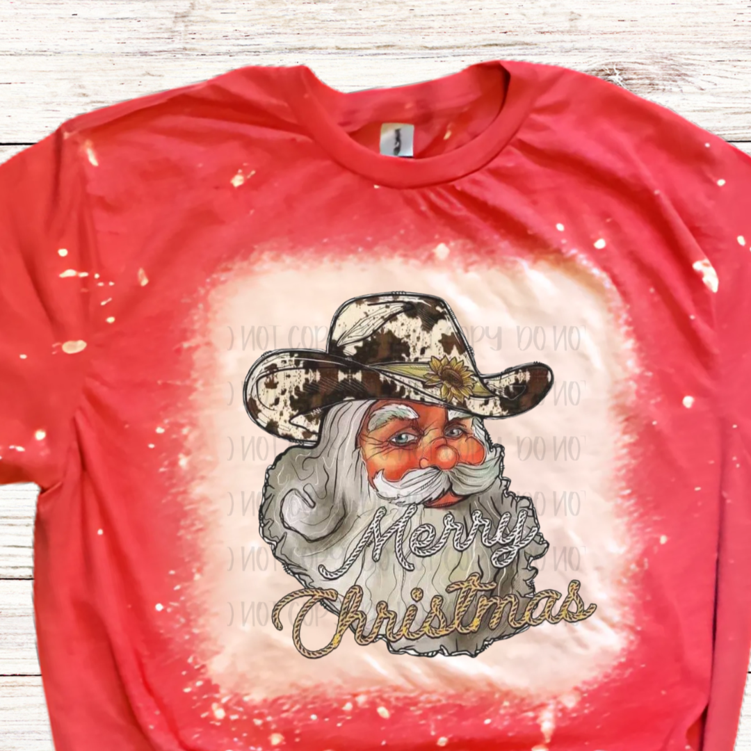 Western Santa Bleached Christmas Shirt