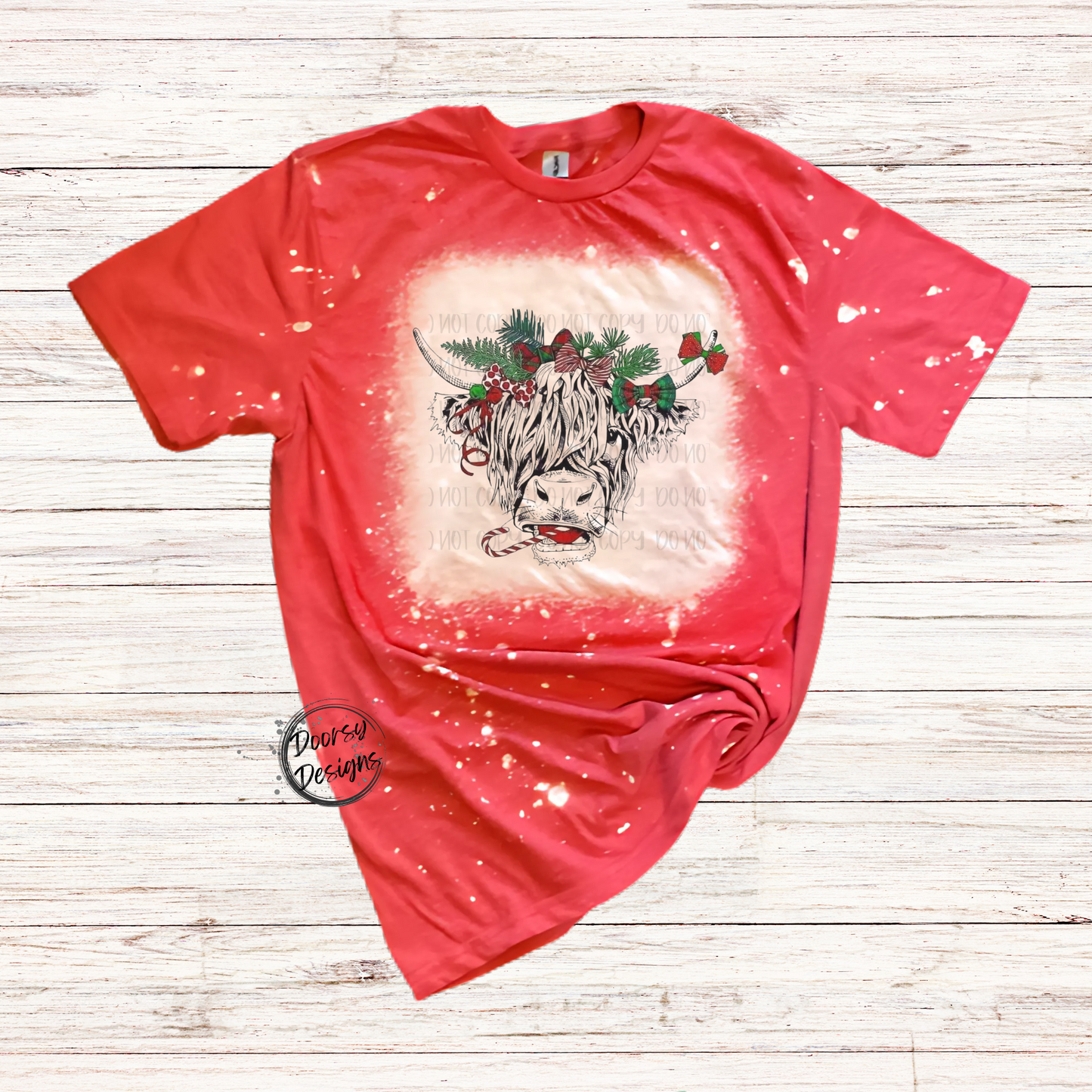 Candy Cane Highlander Christmas Cow Bleached Shirt