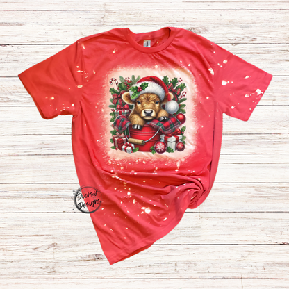 Baby Santa Cow Bleached Christmas Shirt