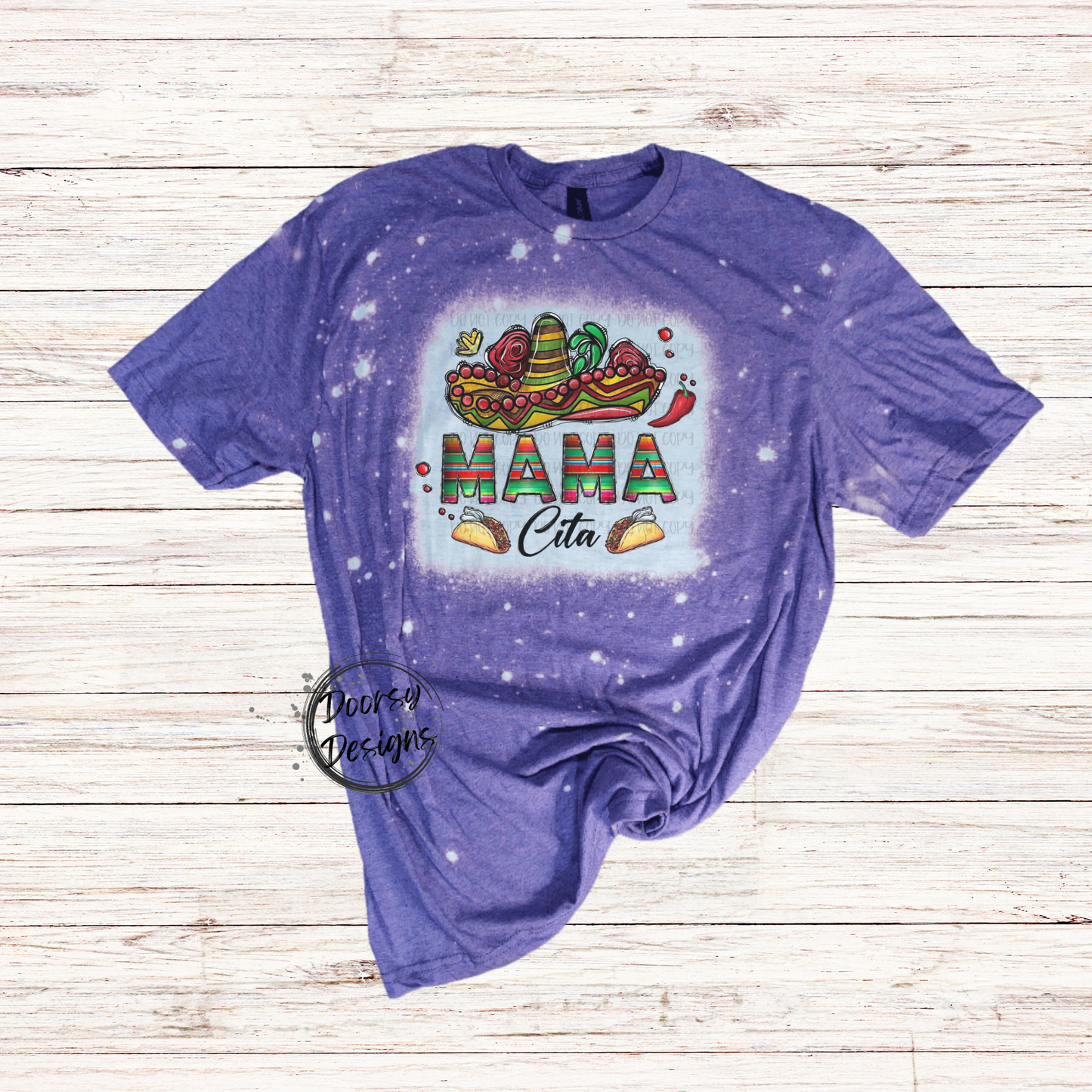 Mama Cita Bleached T-Shirt with Sombrero and Tacos