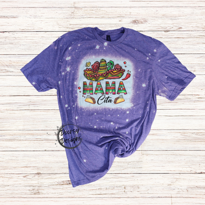 Mama Cita Bleached T-Shirt with Sombrero and Tacos