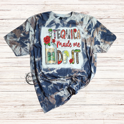 Tequila Made Me Do It Bleached T-Shirt with Cow Print