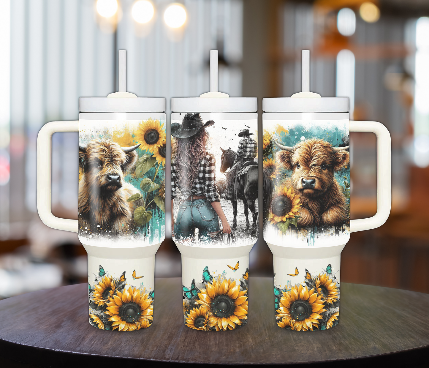 Cowgirl with Highlander Cows 40oz Sublimation Tumbler