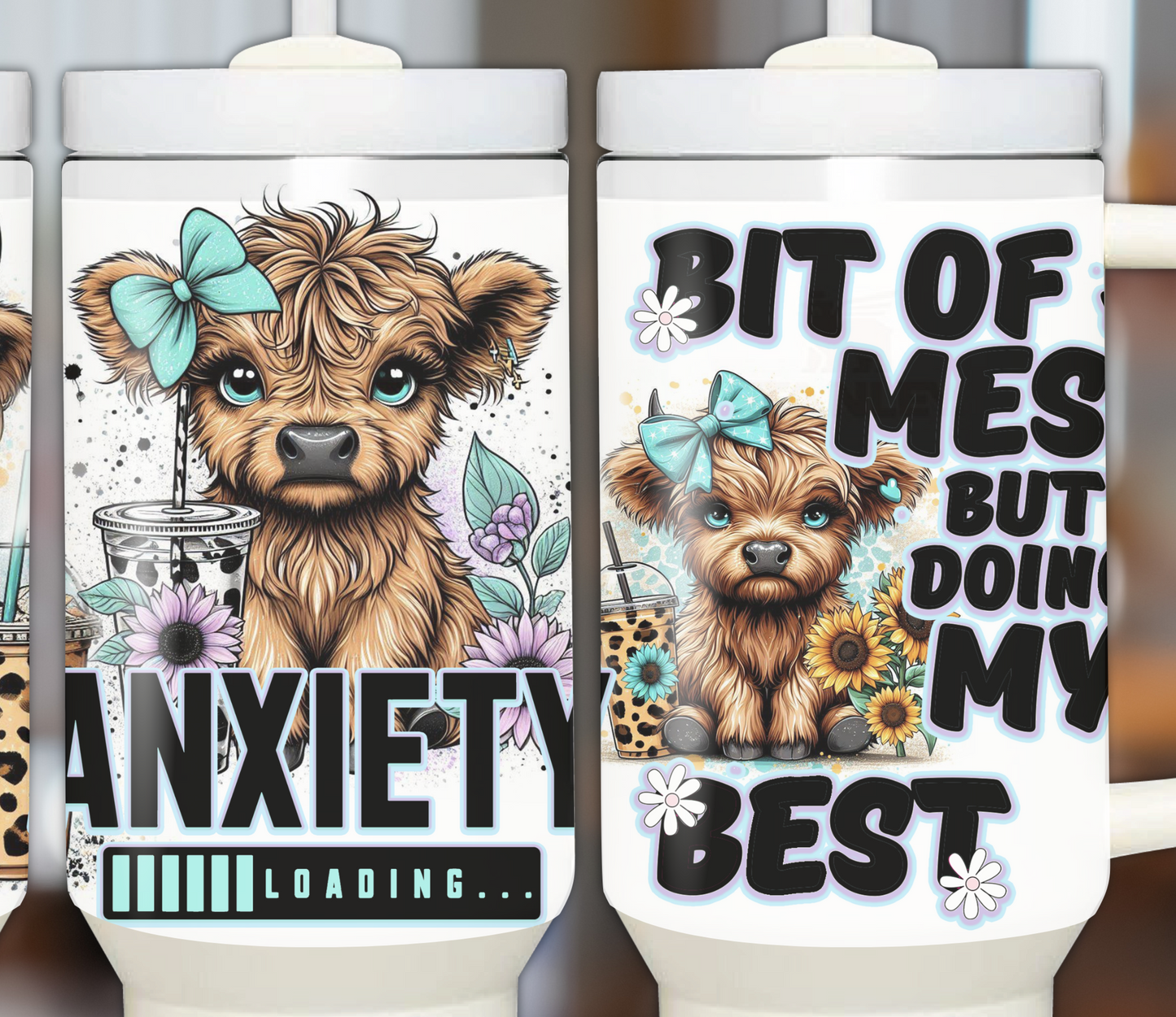 Anxiety Loading 40oz Sublimation Tumbler with Baby Highlander Cows