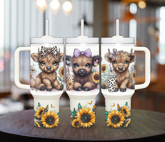 Baby Highlander Cows with Iced Coffee 40oz Sublimation Tumbler