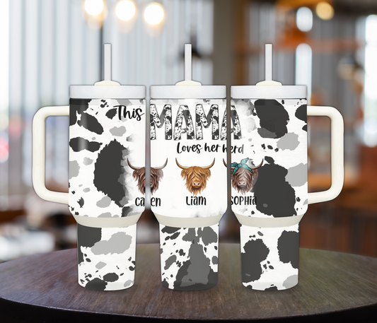 CUSTOM 40oz This MAMA Loves her herd Pink or Black Version 40oz Sublimation Tumbler