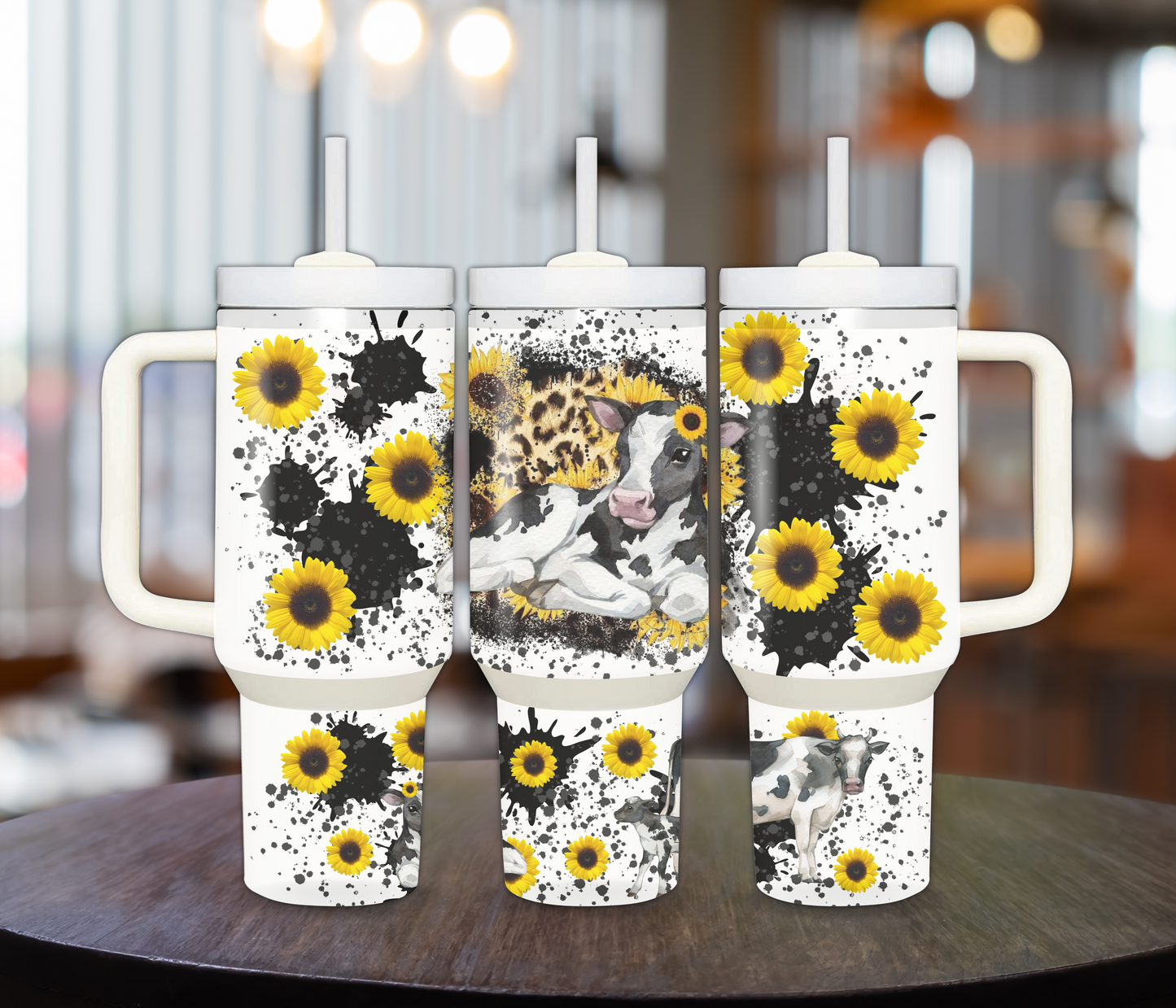 Baby Cow with Sunflowers and Black Color Splash 40oz Sublimation Tumbler