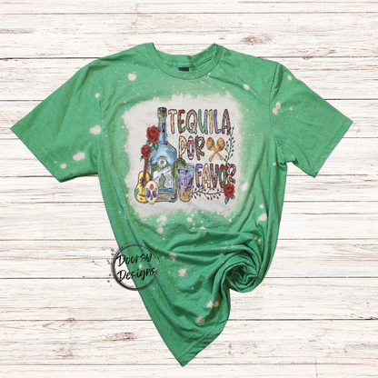 Tequila Por Favor Bleached T-Shirt with Roses