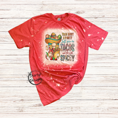 Let's Get Spicy Taco Party Bleached T-Shirt with Gnome