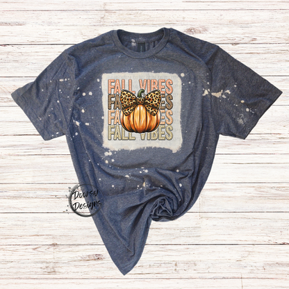 Fall Vibes Bleached Shirt with Pumpkin w Bow