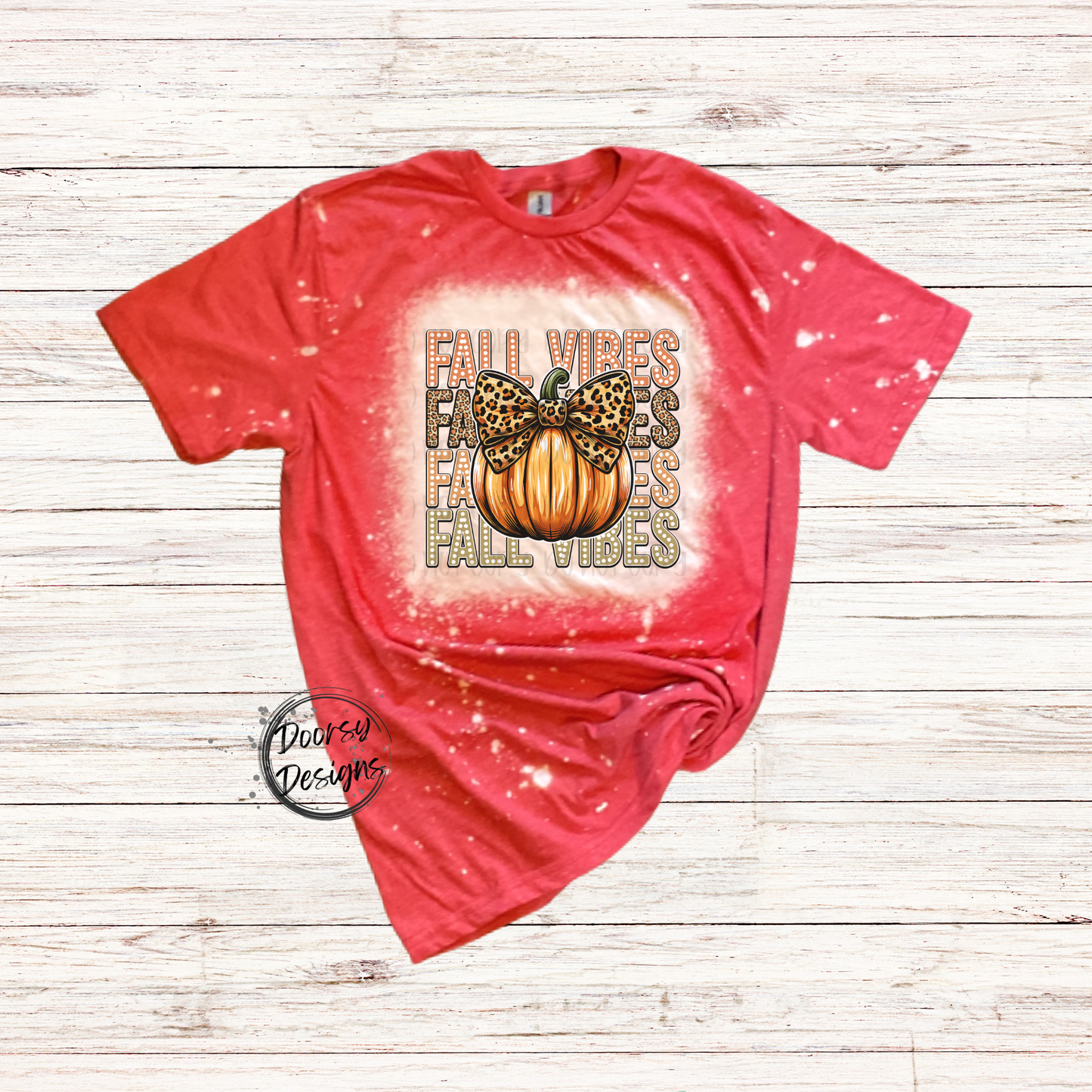 Fall Vibes Bleached Shirt with Pumpkin w Bow