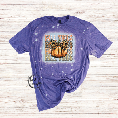 Fall Vibes Bleached Shirt with Pumpkin w Bow