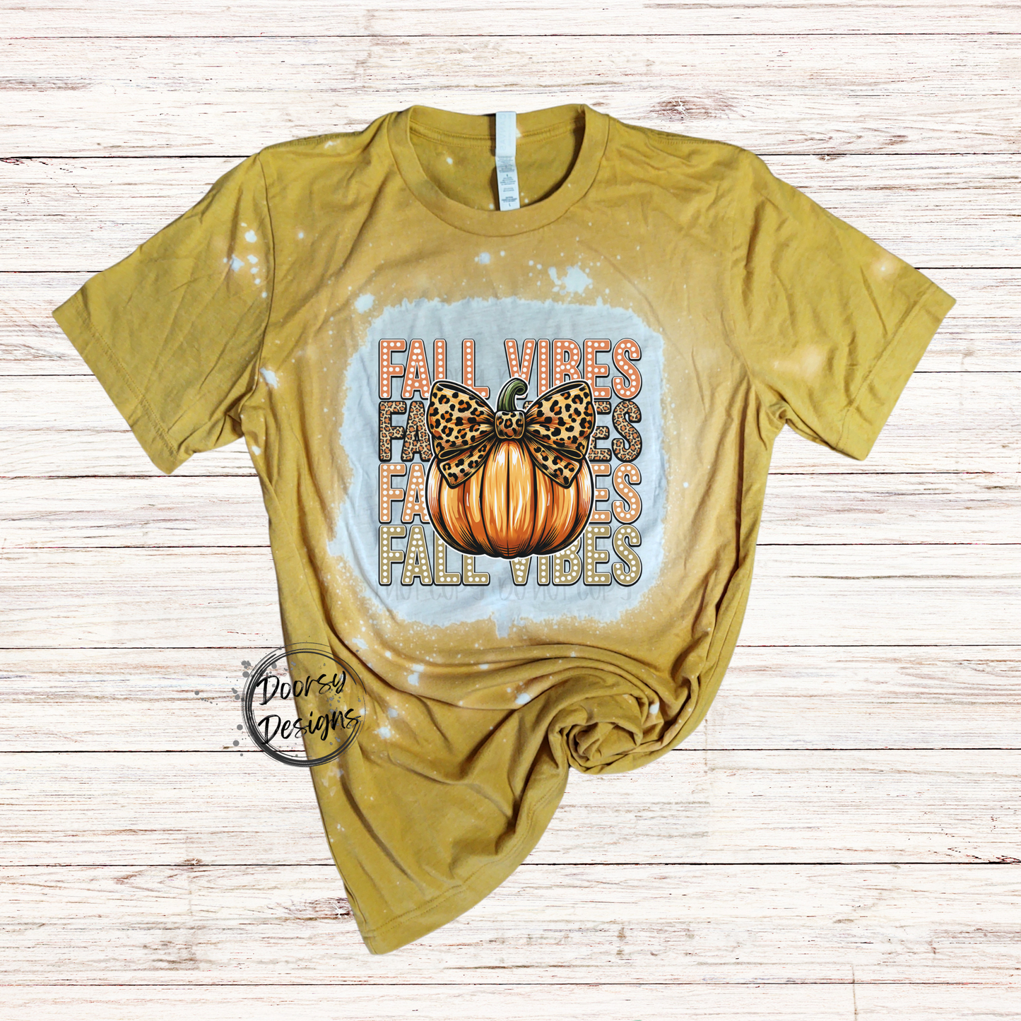 Fall Vibes Bleached Shirt with Pumpkin w Bow