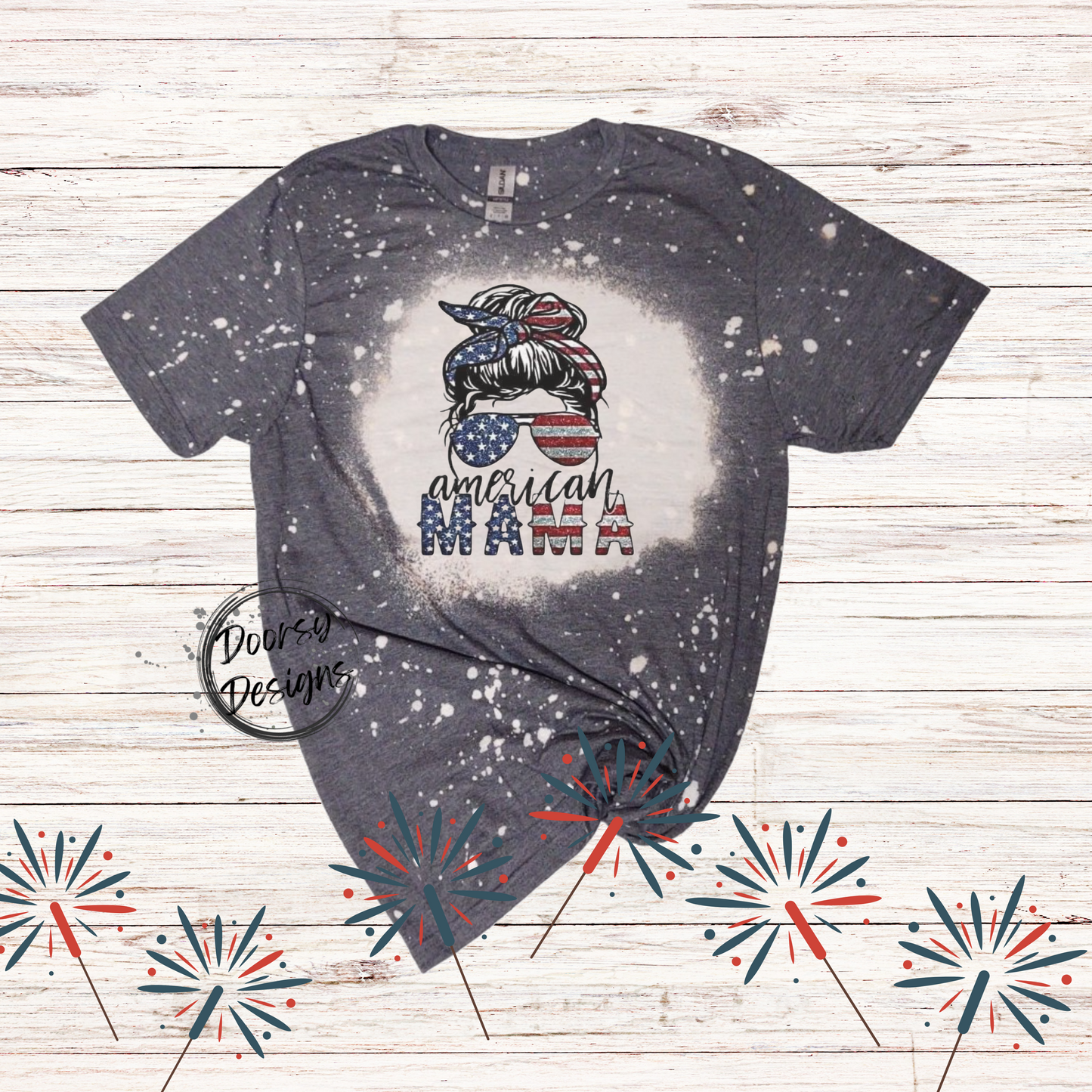 American MAMA Bleached 4th of July Shirt with Messy Bun