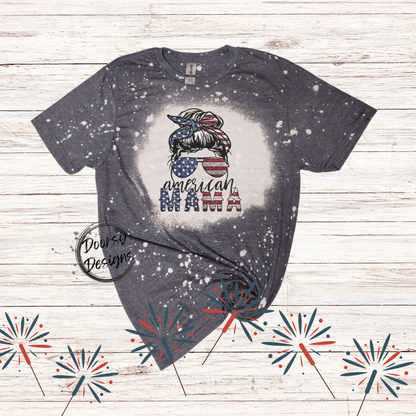 American MAMA Bleached 4th of July Shirt with Messy Bun