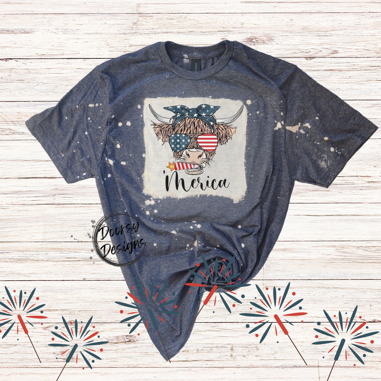 Merica Highlander Cow Bleached 4th of July Shirt