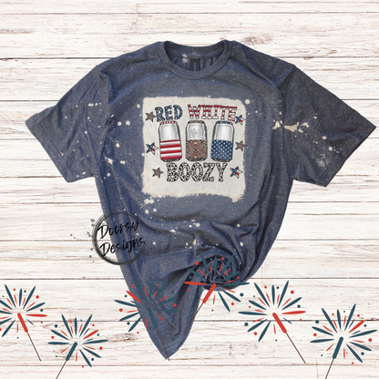 Cow Print Red White and Boozy Bleached 4th of July Shirt with Beer Cans