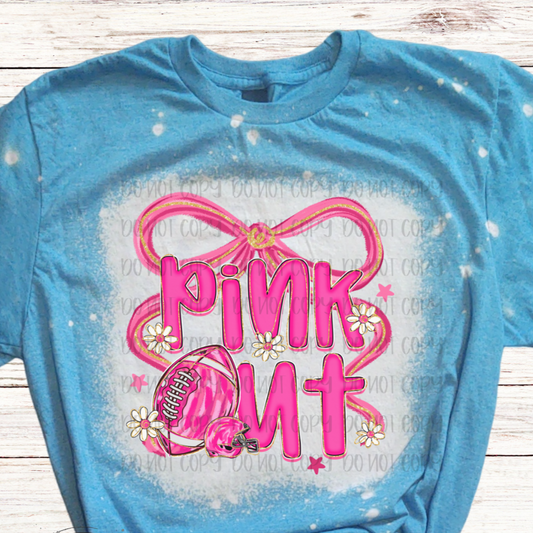 Pink Out Bow w Brushstroke Football Bleached Shirt