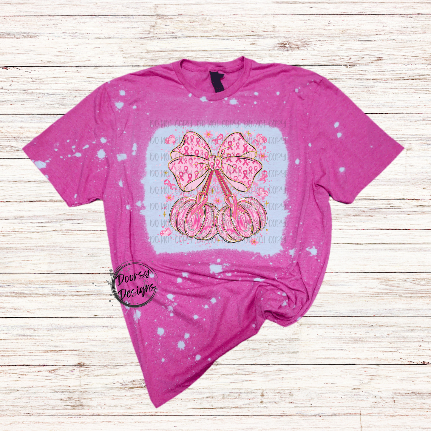 Fall Pumpkins Bow Breast Cancer Bleached Shirt