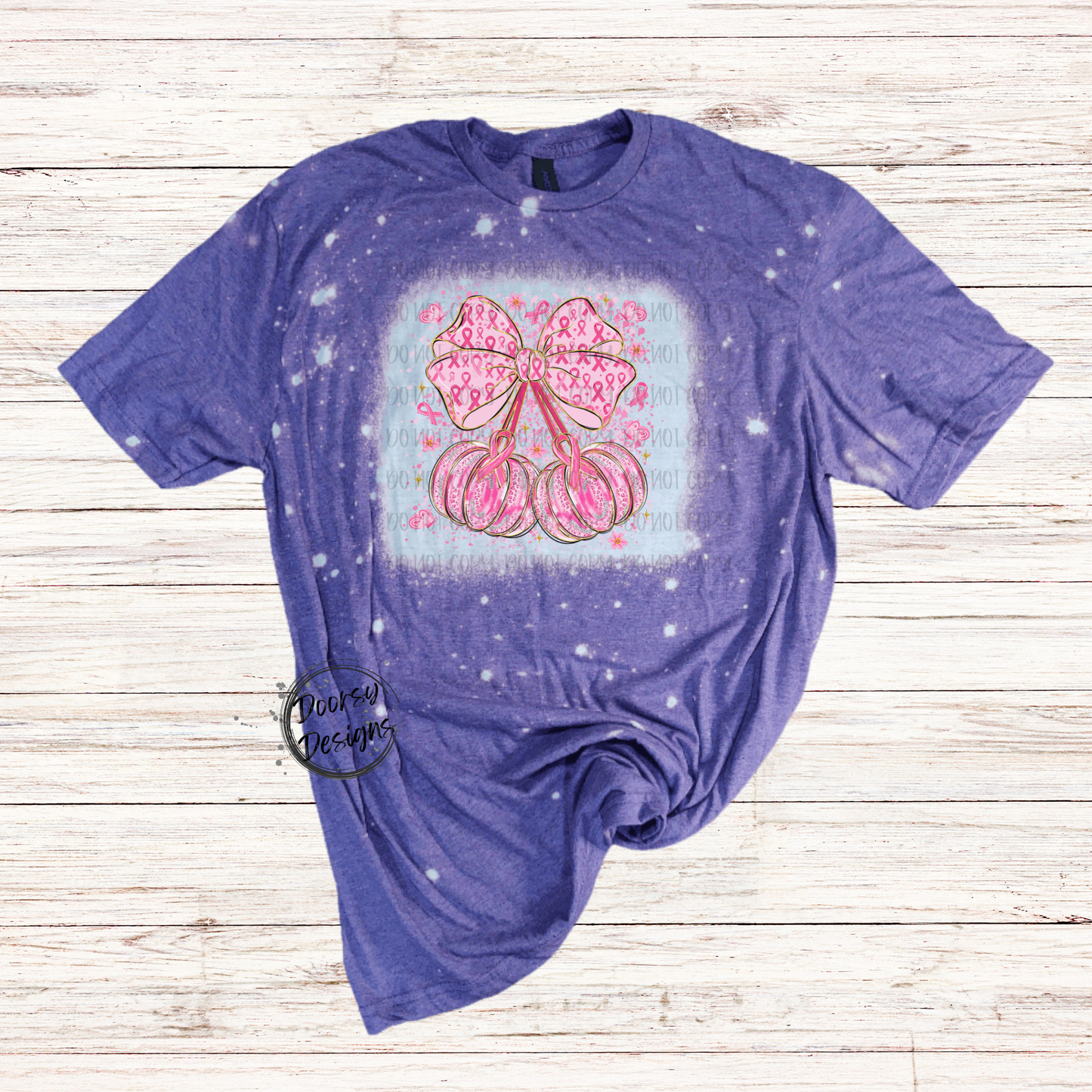 Fall Pumpkins Bow Breast Cancer Bleached Shirt