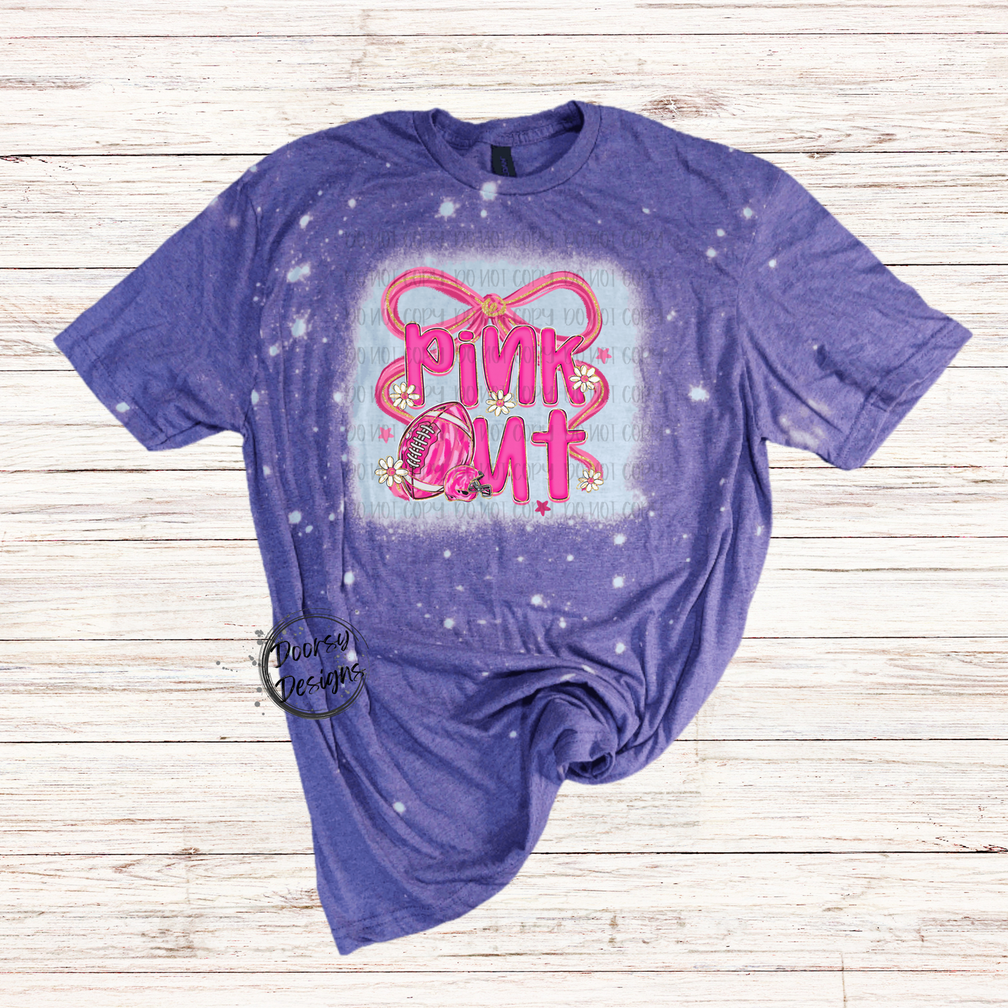 Pink Out Bow w Brushstroke Football Bleached Shirt
