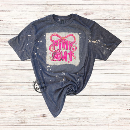 Pink Out Bow w Brushstroke Football Bleached Shirt