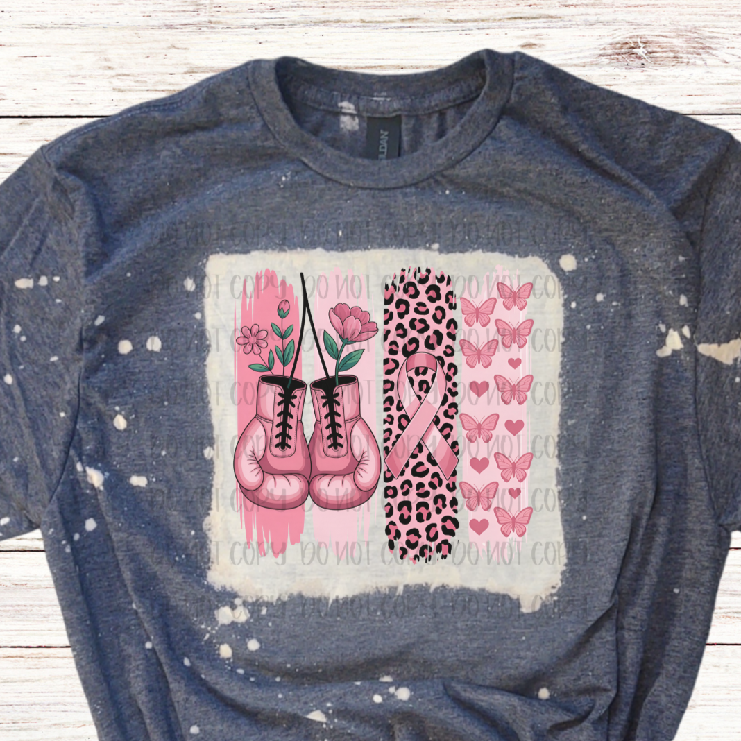 Butterflies and Boxing Gloves Bleached Breast Cancer Shirt
