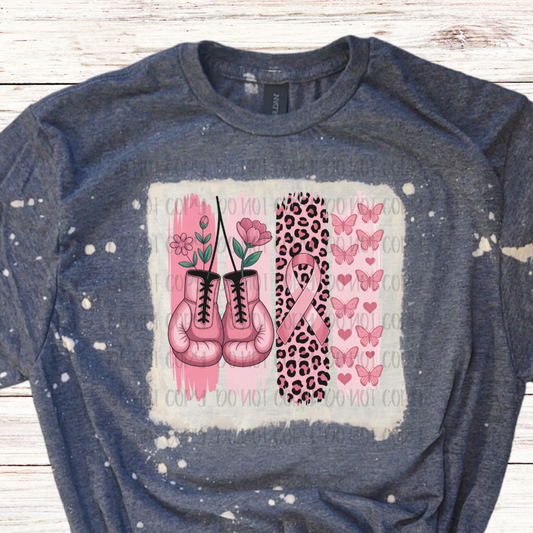 Butterflies and Boxing Gloves Bleached Breast Cancer Shirt