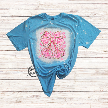 Fall Pumpkins Bow Breast Cancer Bleached Shirt