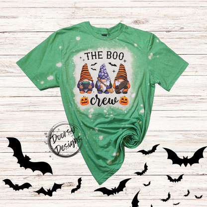 Boo Crew Bleached Halloween Shirt with Gnomes