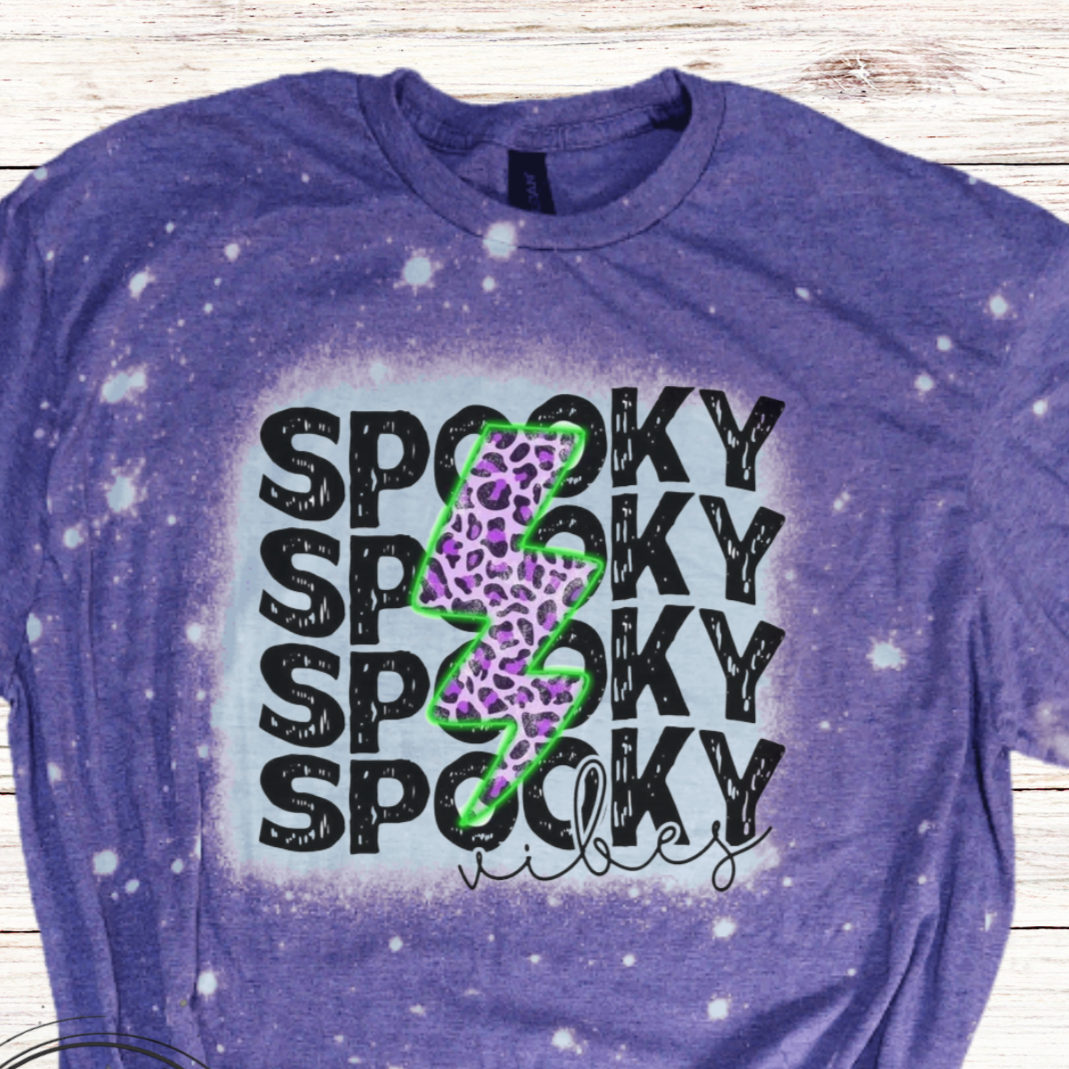 Spooky Vibes Bleached Halloween Shirt with Leopard Print