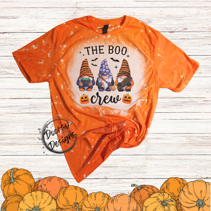 Boo Crew Bleached Halloween Shirt with Gnomes