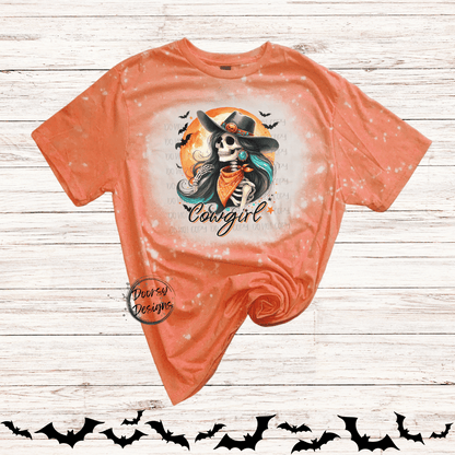 Cowgirl Skeleton Bleached Halloween Shirt