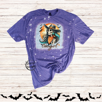 Cowgirl Skeleton Bleached Halloween Shirt