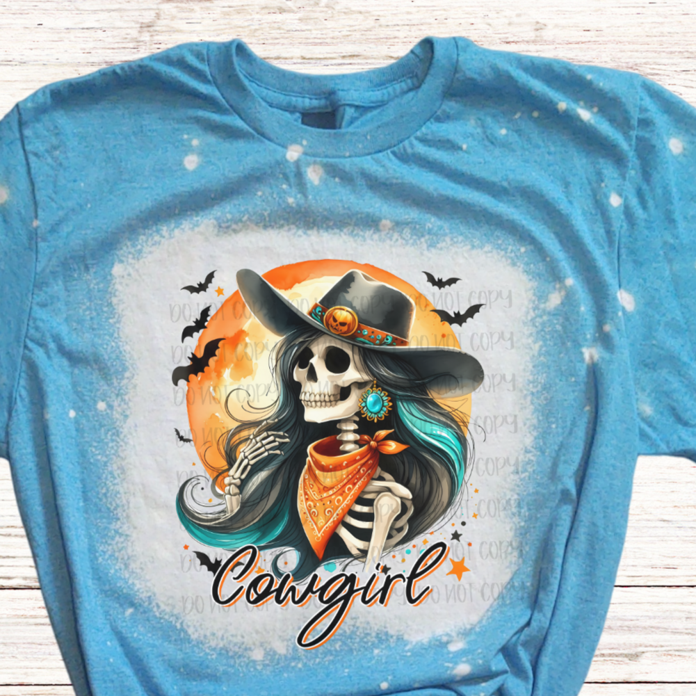 Cowgirl Skeleton Bleached Halloween Shirt