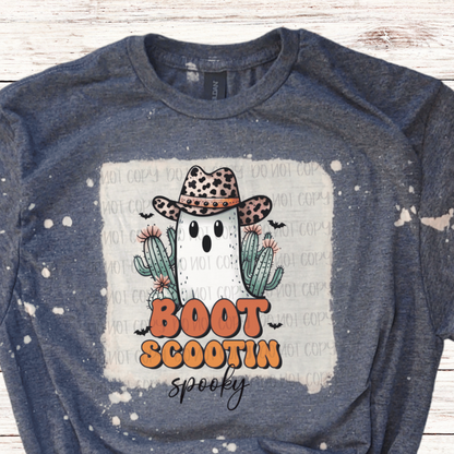 Boot Scootin' Spooky Bleached Shirt with Cowboy Ghost