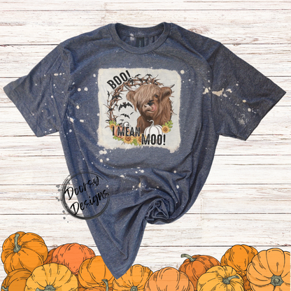 Boo I Mean MOO Bleached Halloween Shirt