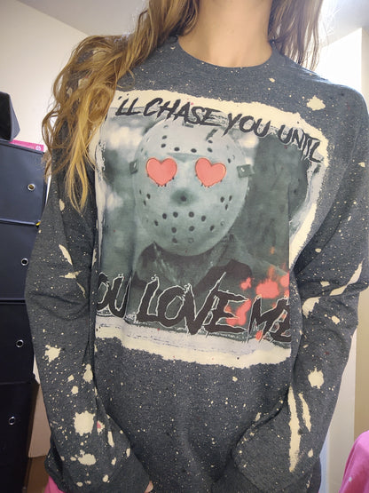 Jason I'll Chase You Until You Love Me Bleached Long Sleeve w Red Dye Splatter